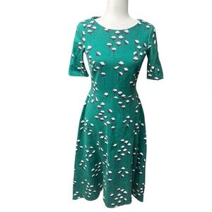Boden Leonie Ponte Midi Dress size 4 green navy white pink short sleeve zip back